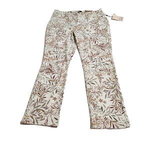 NYDJ Sheri Slim Leg Jeans Cream Beige Leaf Leaves Floral Size 14P Stretch (CJ6)